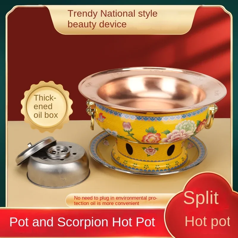 Enamel Copper Hot Pots, Lamb Scorpion Warm Pans, Alcohol Stove Hotpot, Cloisonne Commercial Dry Pot Cooking Pot Chafing Dish