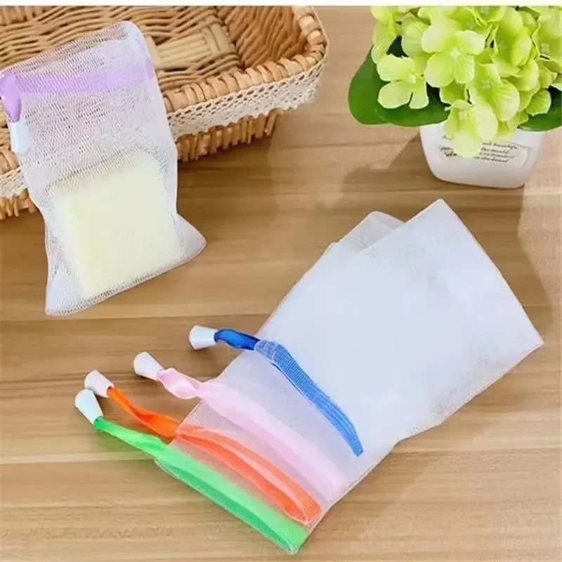 5Pcs/Set Soap Saver Bag Quickly Foam Drawstring Design Non-slip Portable Handmade Soap Foaming Net for Bath bath brush reuse