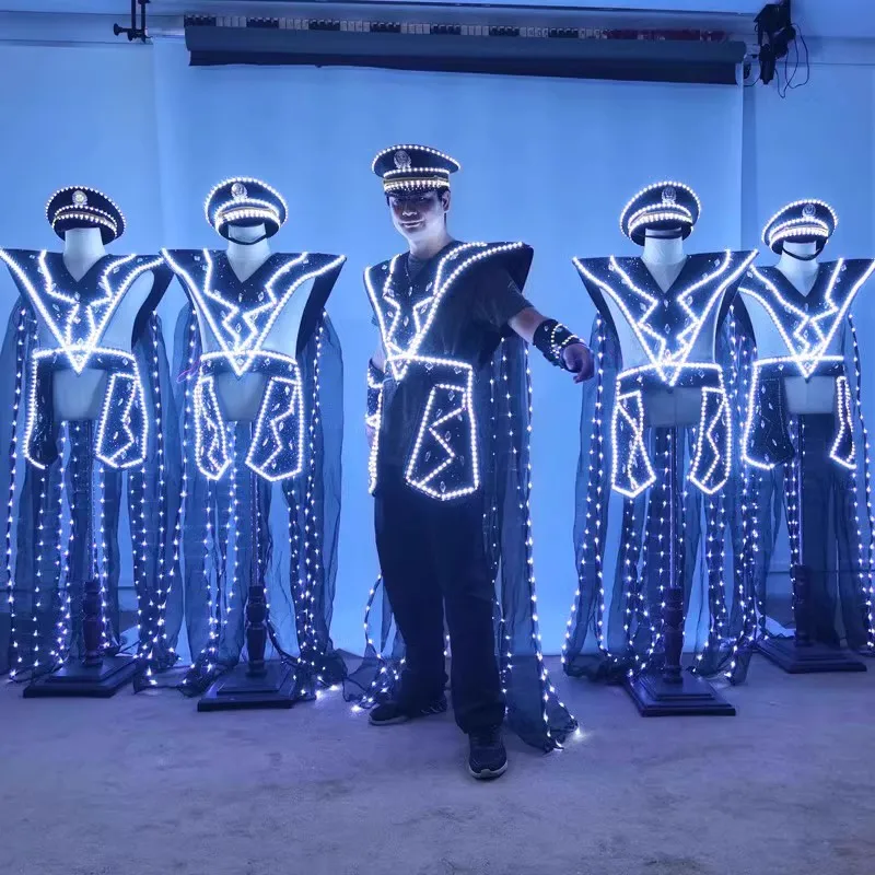 

Светящийся костюм Diamond Robe в старинном стиле для выступлений в барах и караоке, черный светодиодный наряд с эффектом мигания