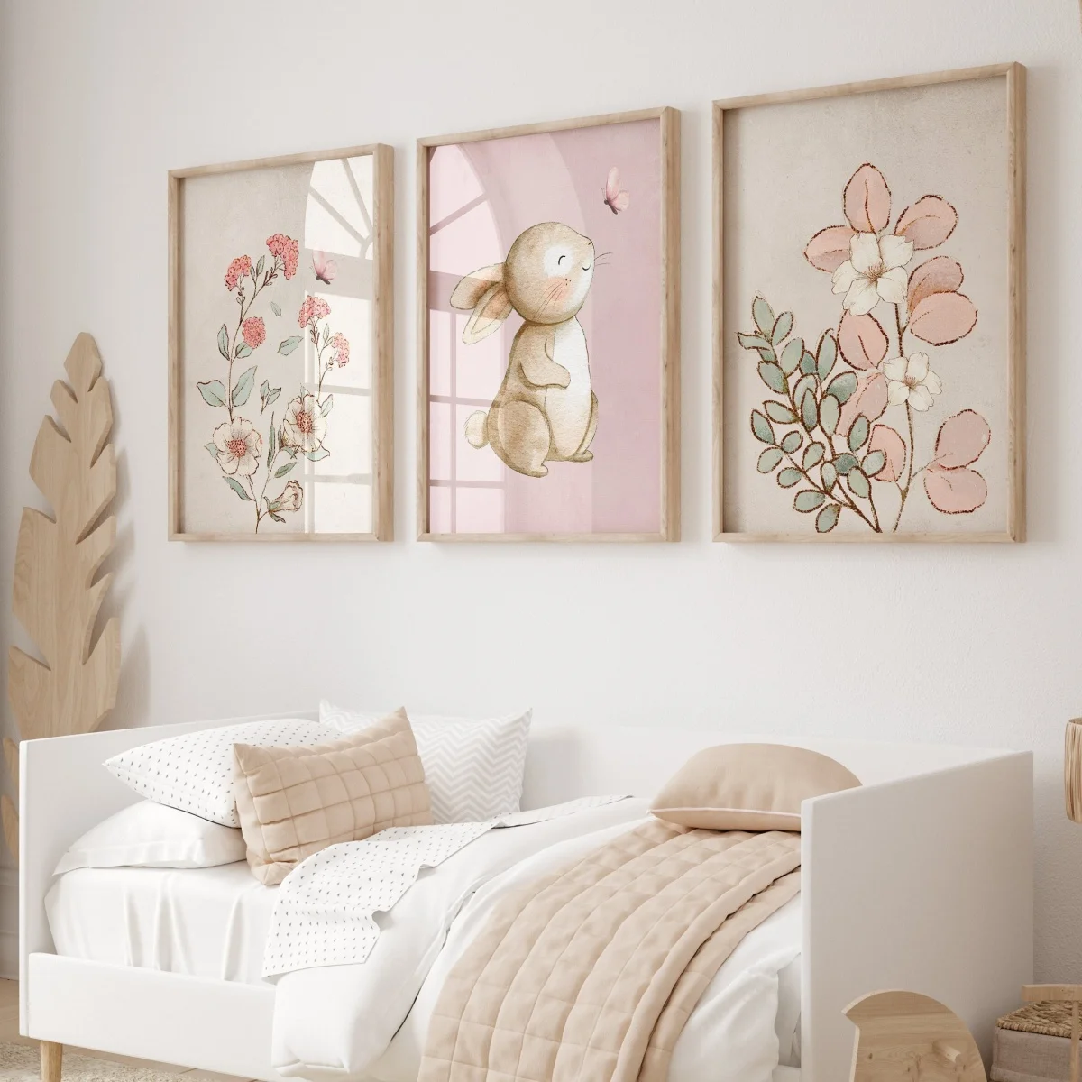 3pcs frameless Canvas Painting 3pcs/set Cartoon Bunny Flowers Canvas Print Poster Cute Rabbit Illustration Art Prints Nursery Wa