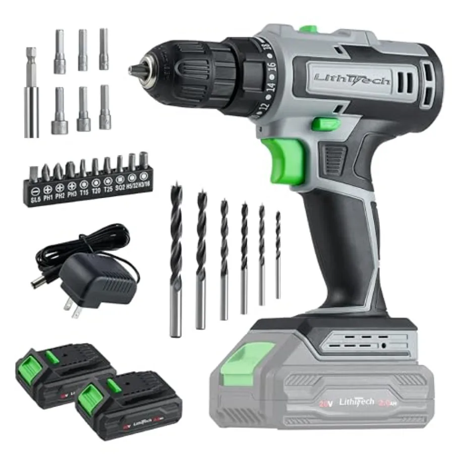 

Cordless Drill Set 20V Power Drill with Battery 2.0Ah and Charger 2 Batteries 3/8-Inch Keyless Chuck Electric drill 18+1 Positi