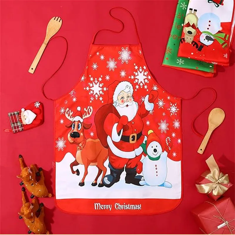 Christmas Santa Claus Snowman Printed Aprons For Christmas Home Decor Waterproof And Oil Release Sleeveless Aprons Navidad Decor