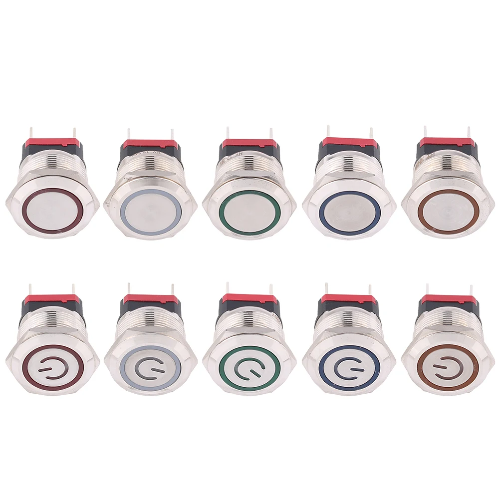 22mm Waterproof Metal Push Button Switches Light 12V 220V 6V Self Reset Press Button Self-locking 2NO 4pin 10A250vac for PC DIY