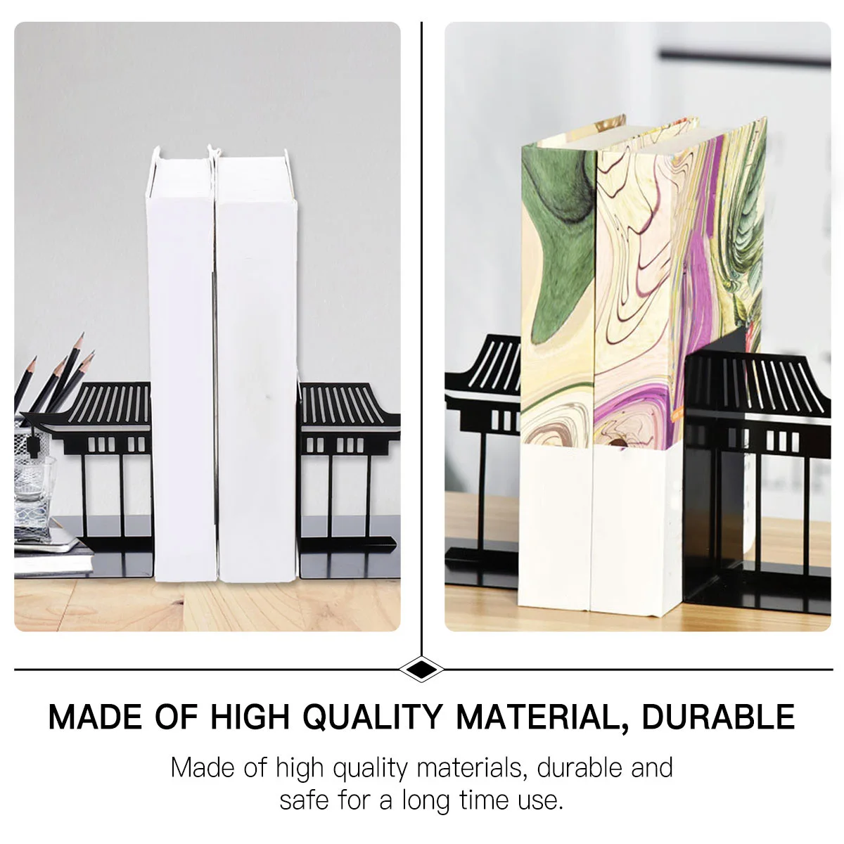 

Bookends Chinese Bookend Support Style Ancient Architecture Black Pavilion Safe Book ganizer Shelf