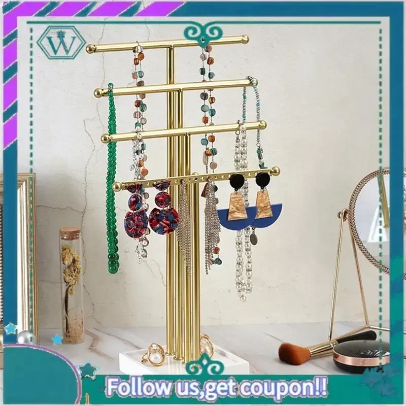 

Gold 4 Tiers T-Shaped Jewelry Rack Earring Storage Rack Jewelry Display Rack Necklace For Girls To Organize
