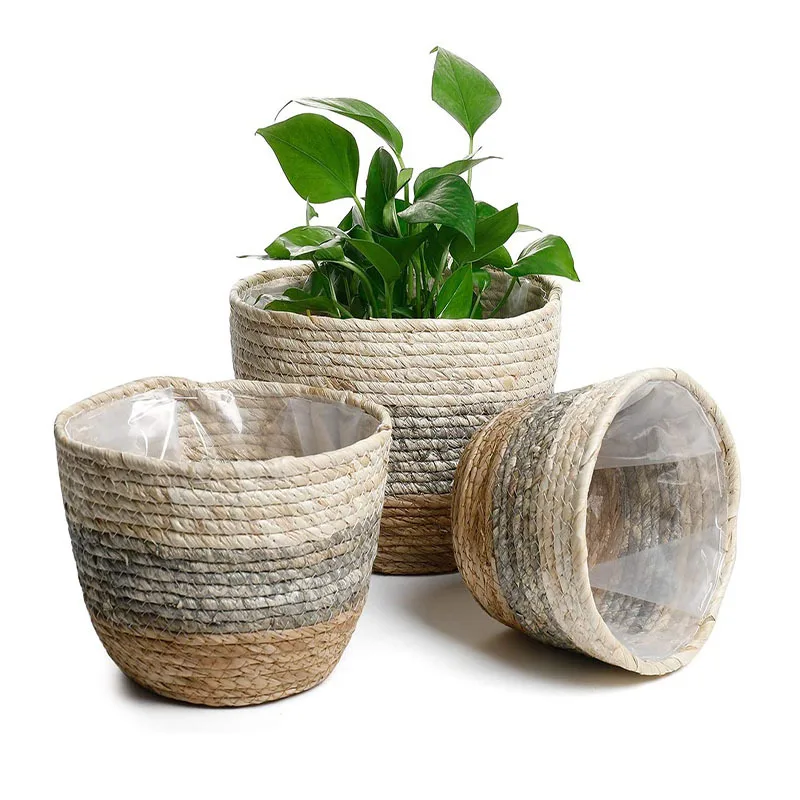 Seaweed Wicker Basket Straw Flower Pot Plant Pot Flower Basket Dirty Laundry Basket Desk organizer Storage Basket picnic basket