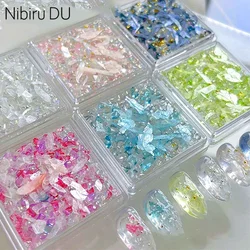 3D Irregular Aurora Shell Flakes Nail Art Abalone Seashell Slices Colorful Shell Stone Sequins Nails Charms Manicure Accessories