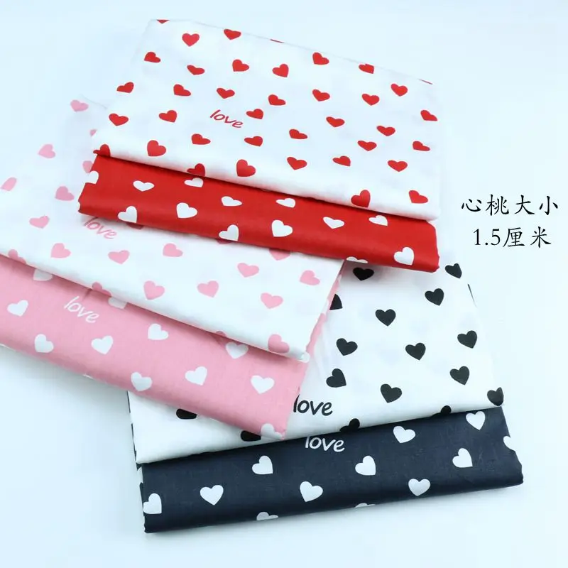 160x50cm Cute Girl Heart Peach Printed Cloth Pink Red Black White fabric, Handcraft Patchwork Sewing All Cotton Cloth