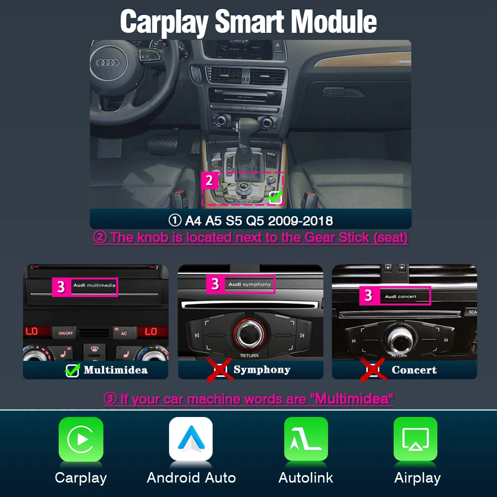AUTOTOP Wireless DAB+ CarPlay Android Auto für Audi A4 B8 A5 S4 S5 Q5 MMI 3G mmi 3g AirPlay Mirror Link Unterstützte Kamera GPS BT – Detail 1