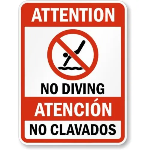 Bilingual Attention No Diving Aluminum Weatherproof  Sign-Aluminum