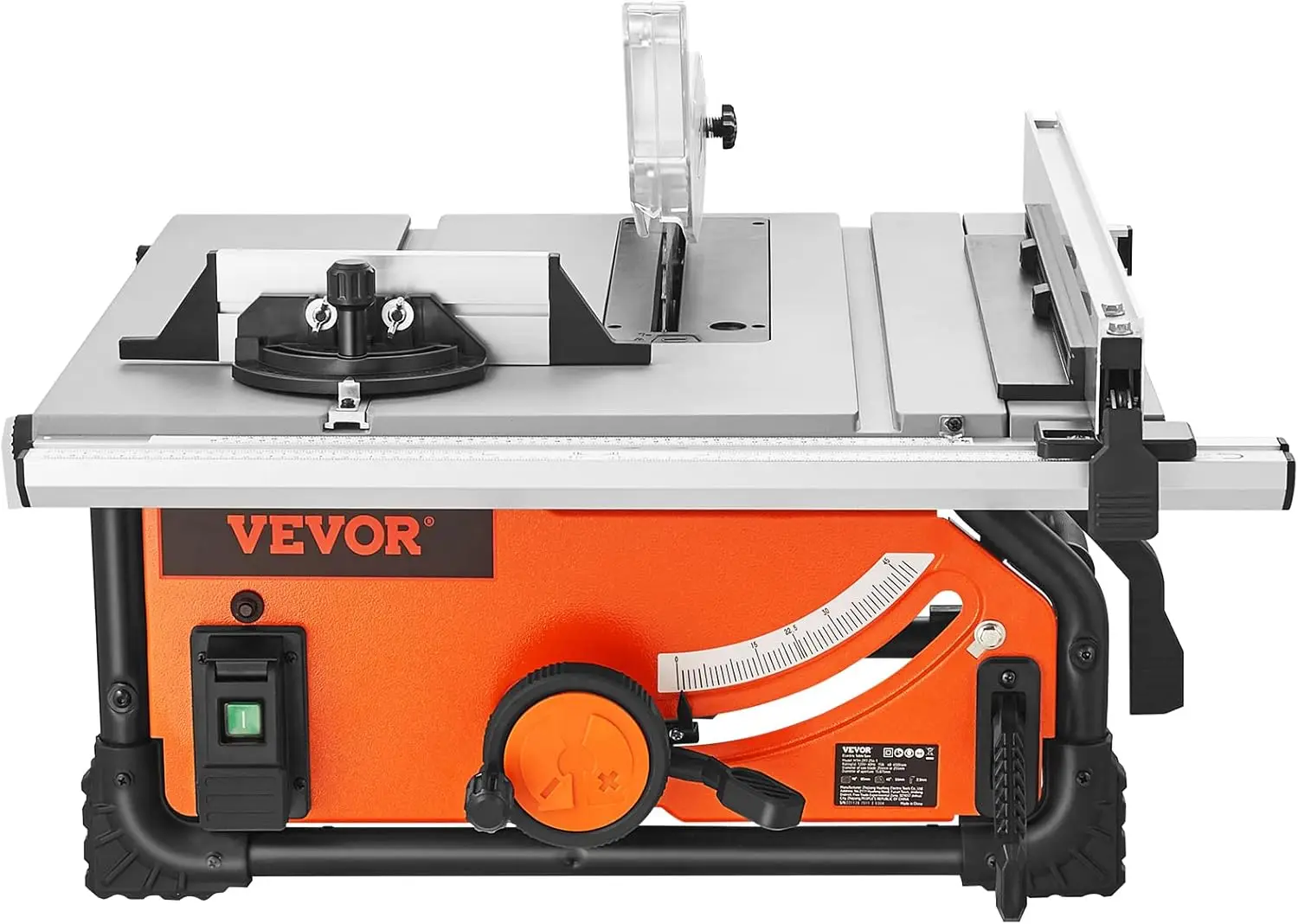 VEVOR Table Saw for Jobsite, 10-inch 15-Amp, 25-in Max Rip Capacity, Cutting Speed up to 4500RPM, 40T Blade,  Compact Tablesaw