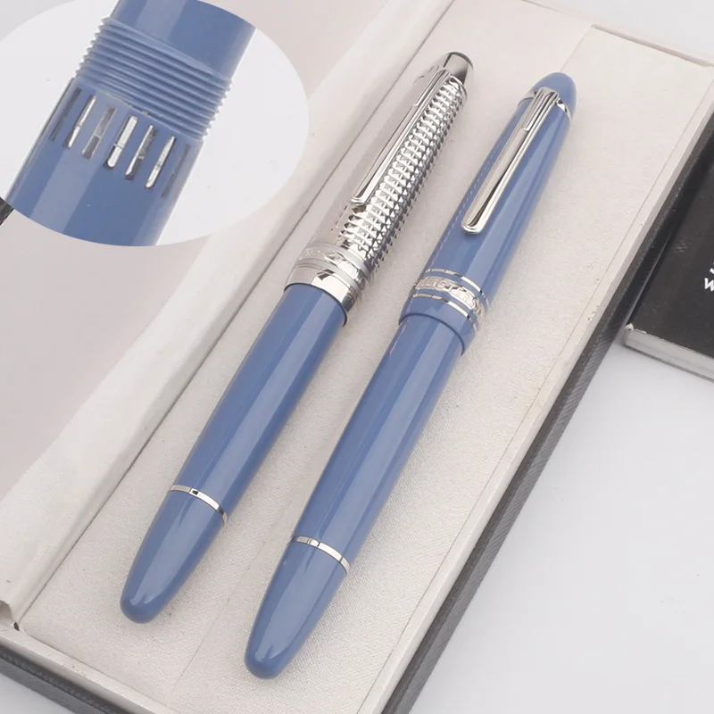 New Luxury MB Msk 149 Piston Filling Fountain Pen 4810 Nib Black & Blue Resin Writing Feather Ink Pens with Serial Number