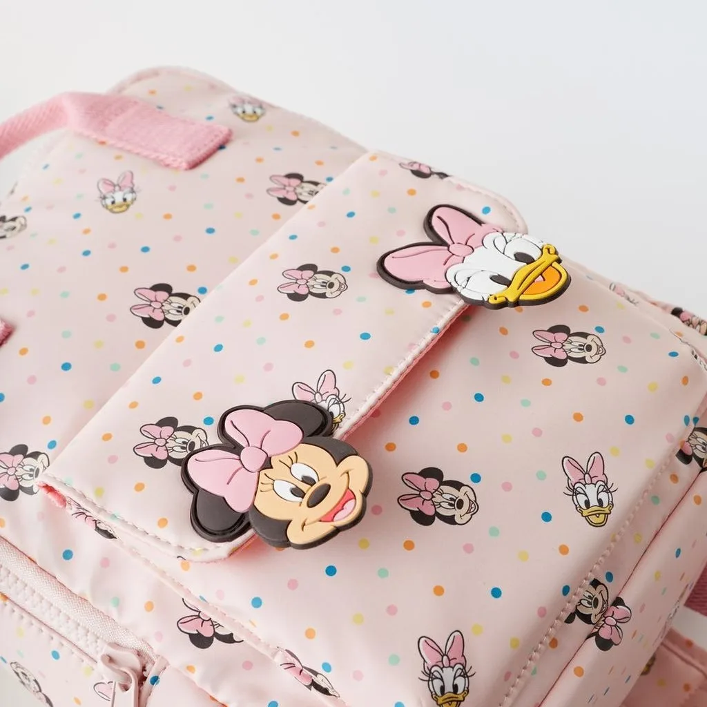 Disney-Bolso de Minnie Mouse para niños, mochila rosa con estampado de dibujos animados para bebé, mochila escolar de moda, regalo para niña, 2024