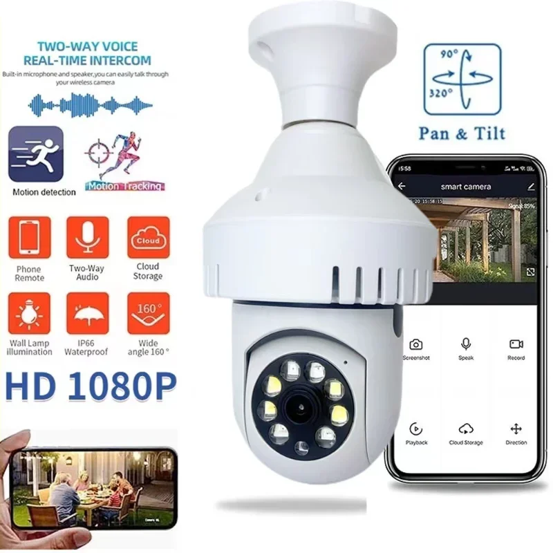 5G Wifi Camera Smoke Alarm 2MP E27 Bulb Indoor Human Detect Night Vision CCTV Security Wifi Surveillance Cameras Fire Detector