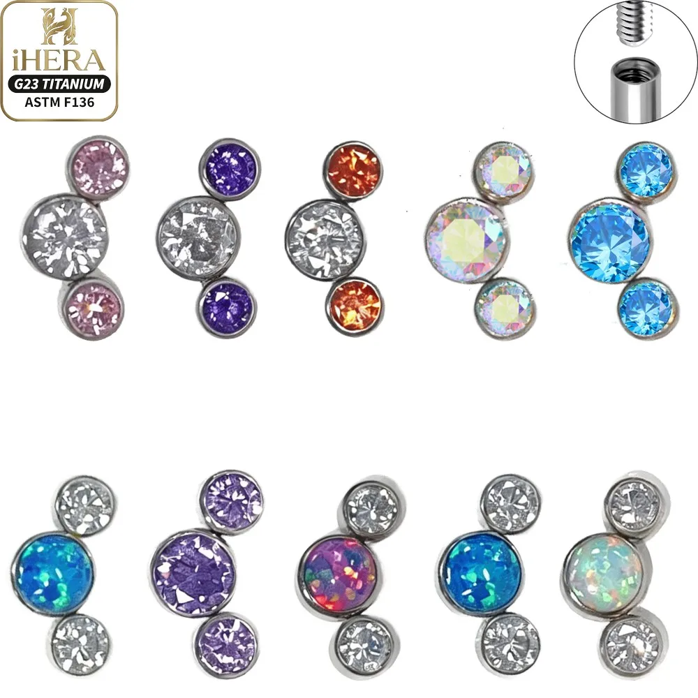 ASTM F136 Titanium Curved Cluster Opal CZ Internally Threaded Lip Labret Ear Cartilage Helix Tragus Piercing Stud Lot Jewelry
