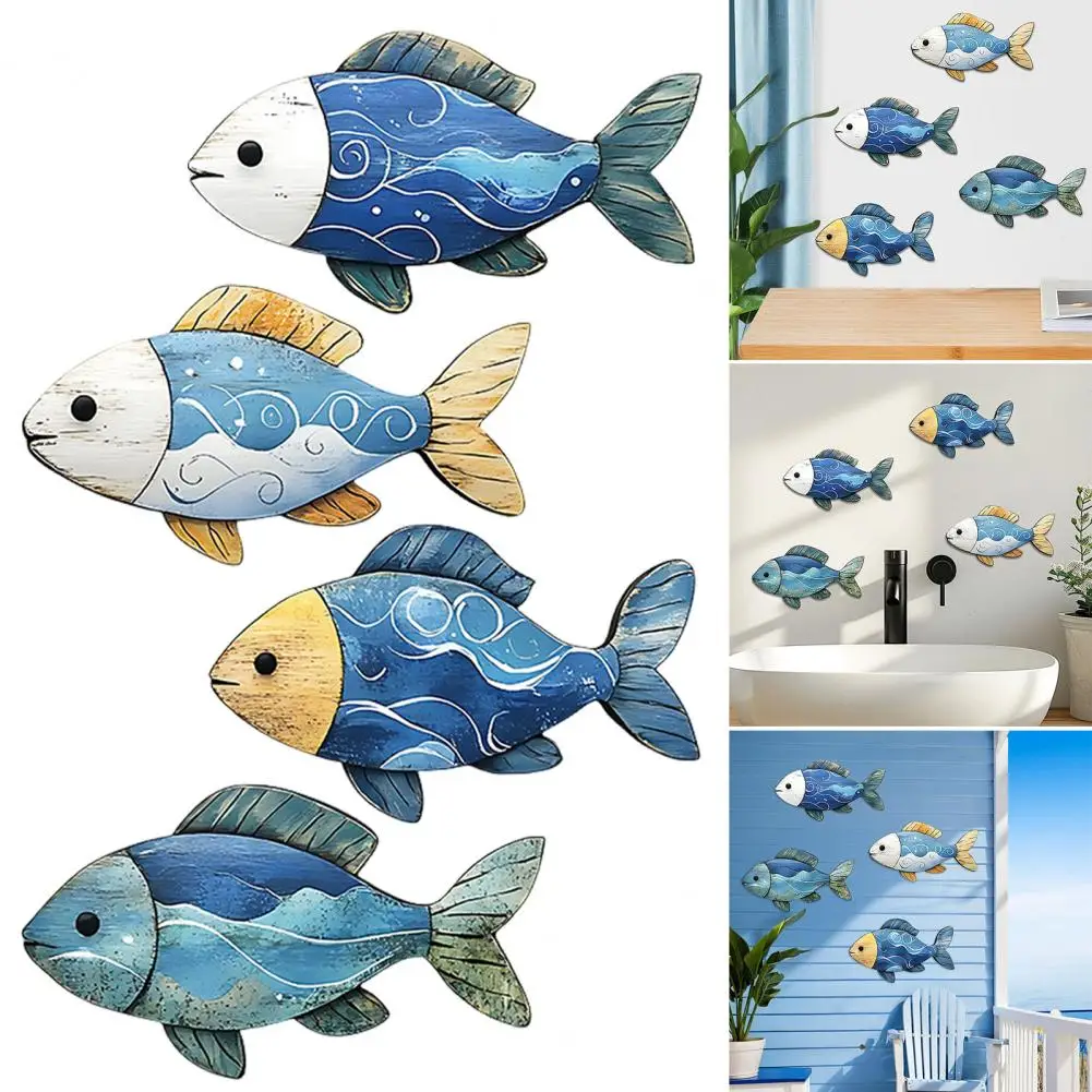3/4Pcs/Set Wooden Fish Wall Decoration Nautical Turtle Shell Starfish Wall Art Sculpture Wall Decorative Sign Home Decoration