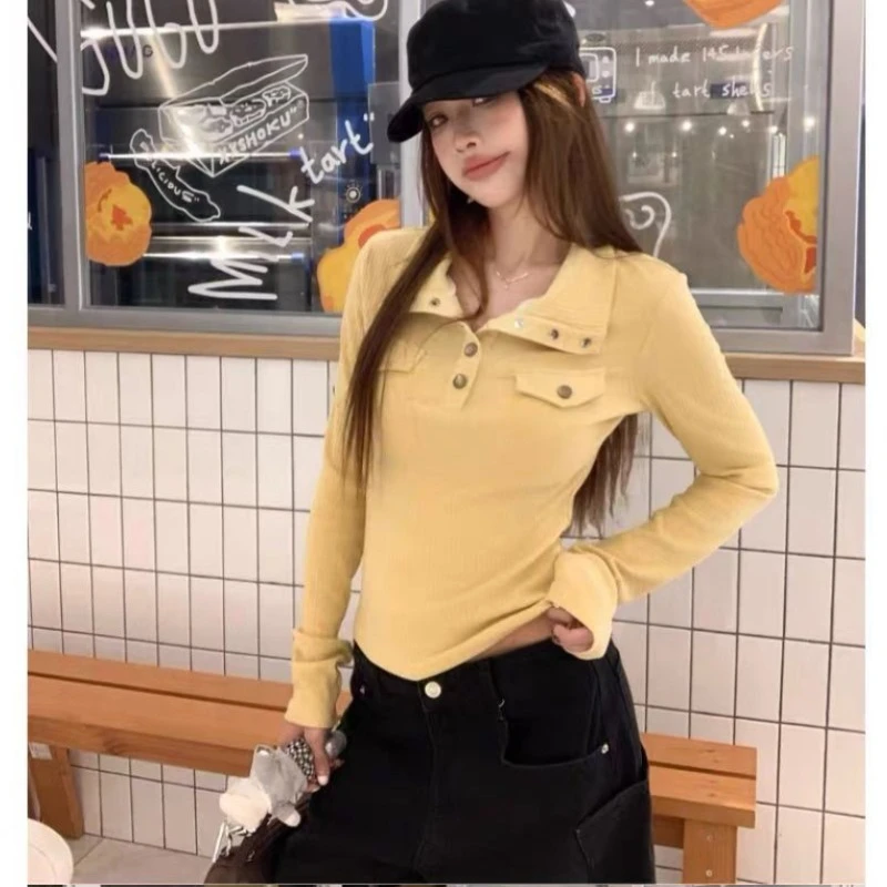 

Autumn and Winter This Is A New Korean-style Slimming Shoulder-fitting T-shirt with A High-neck Design Versatile Top for Women's
