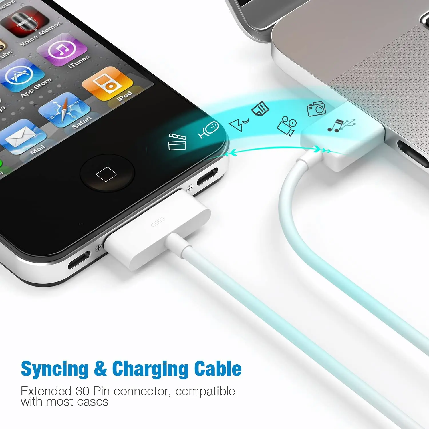 30Pin to USB Sync Data and Charging Cable for iPhone 4/ 4s iPhone 3G/3Gs iPad 3/2/ 1 iPod Classic iPod Touch iPod Nano