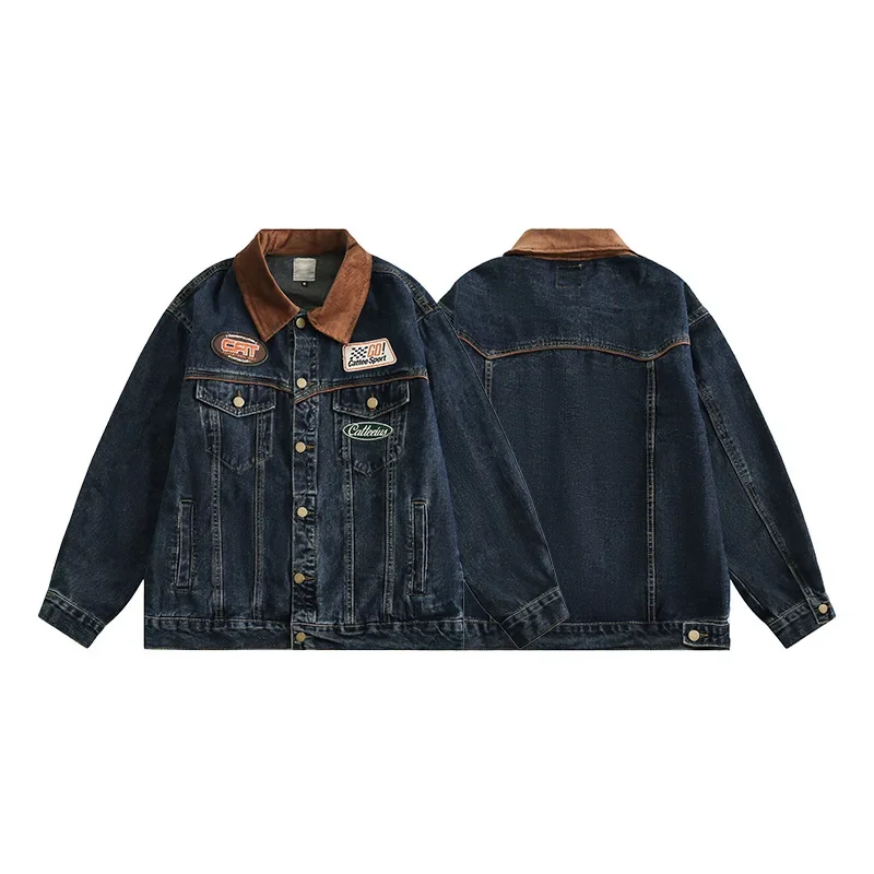 Men's Autumn New Jacket Lapel Collar Loose Top Casual Solid Streetwear High Quality Jeans Slim Regular Fit Button  Coat Outwear