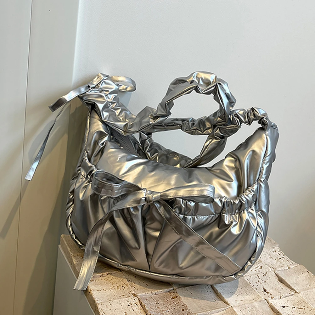 حقيبة كتف نسائية عصرية مع حزام برباط مكشكش وفيونكة حقيبة تحت الإبط غير رسمية بلون سادة حقيبة رافعة لطيفة حقيبة يد يومية للسيدات