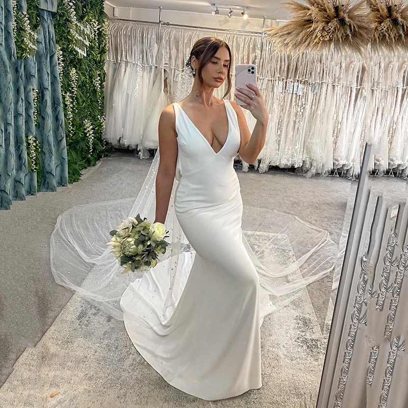 

Eightree 2024 Elegant Mermaid Wedding Dresses Women V-Neck BBackless Bridal Dress Boho Beach Wedding Ball Prom Gowns Custom Size