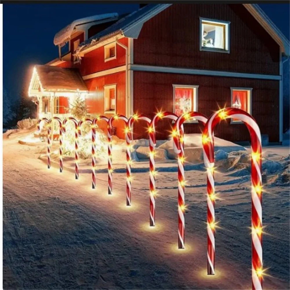 5PCS/Set Christmas Solar Candy Cane Lights With Stakes IP44 Waterproof 8 Lighting Modes Pathway Markers Lights