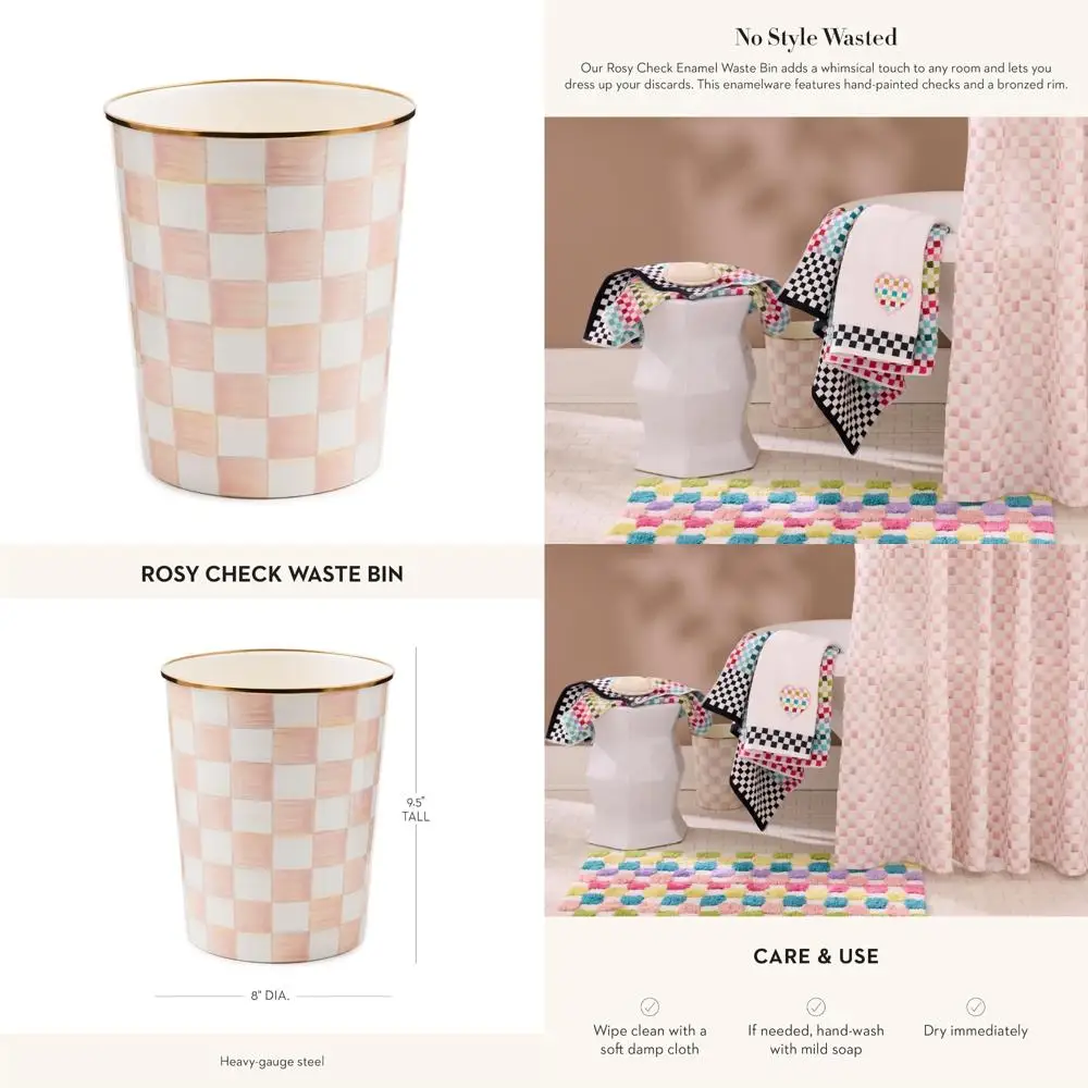 

Декоративное мусорное ведро для спальни или ванной комнаты, розово-белый розовый клетчатый узор, стильный мусорный бак с клетчатым дизайном