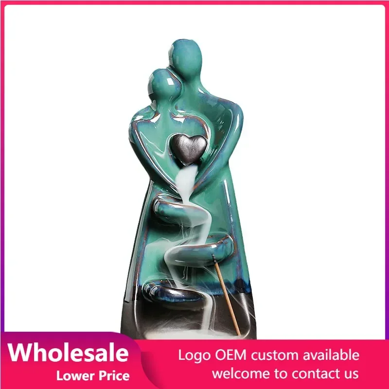 

Ceramic Incense Burner Home Decoration Lover Type Hugging Waterfall Backflow Incense Burner Incense Censer Stick Holder