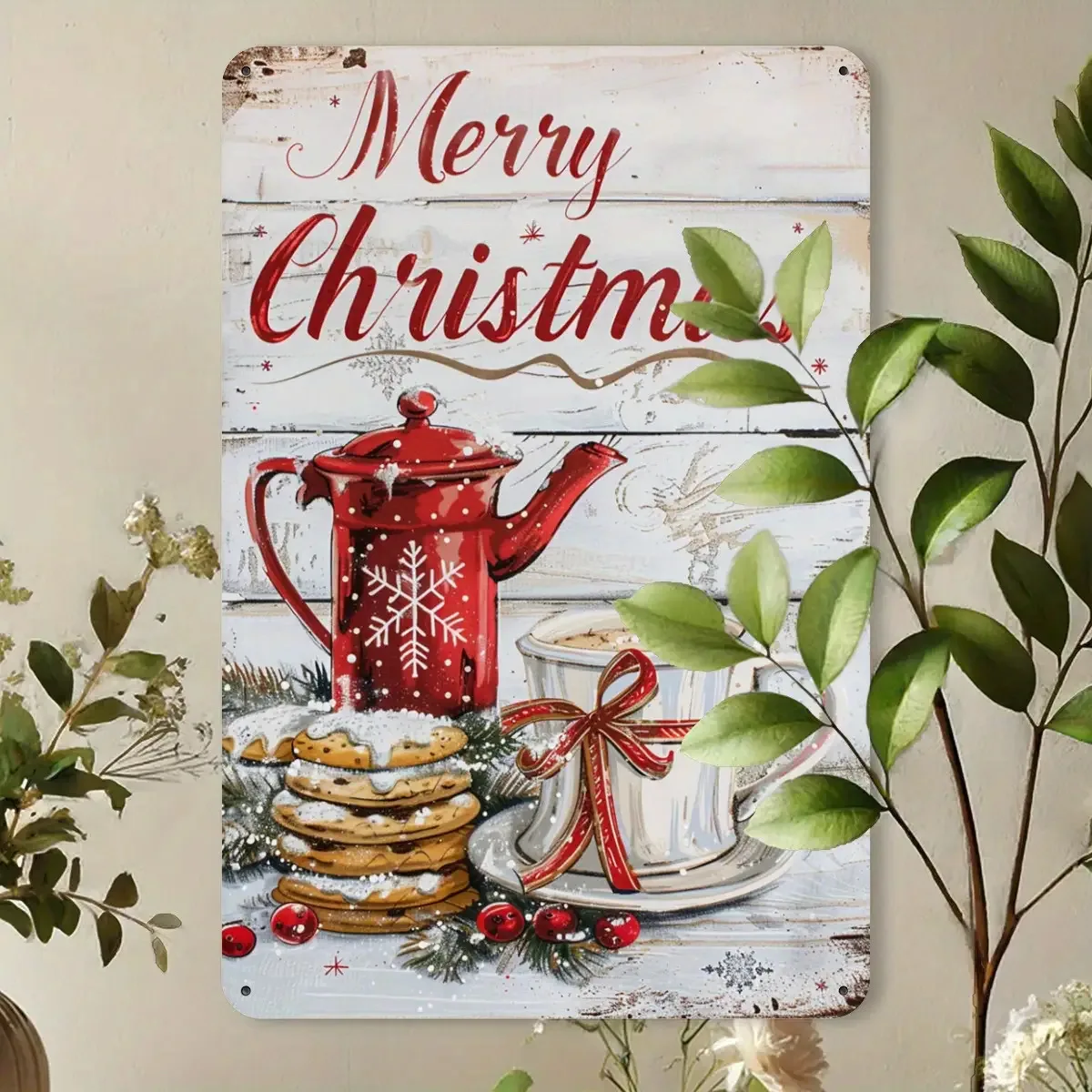2D Flat,Retro Christmas Coffee and Biscuit Aluminum Sign,for Home and Garage Decor, 11 Holiday Gift Ideas(Thanksgiving/Halloween