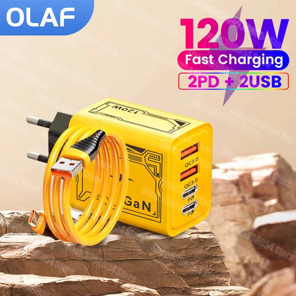 

120W PD Fast Charger Quick Charge 3.0 USB Charger Wall Adapter For iPhone Samsung Xiaomi 6A 120W USB Type C Cable Fast Charging