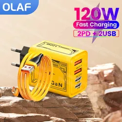 120W PD Fast Charger Quick Charge 3.0 USB Charger Wall Adapter For iPhone Samsung Xiaomi 6A 120W USB Type C Cable Fast Charging