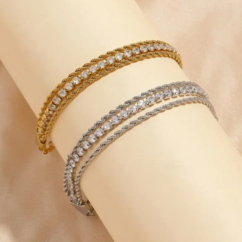 

Fashion Jewelry New Zirconium Simple Versatile for WomenCrystal from Austrian Starry Sky Three layer Bracelet