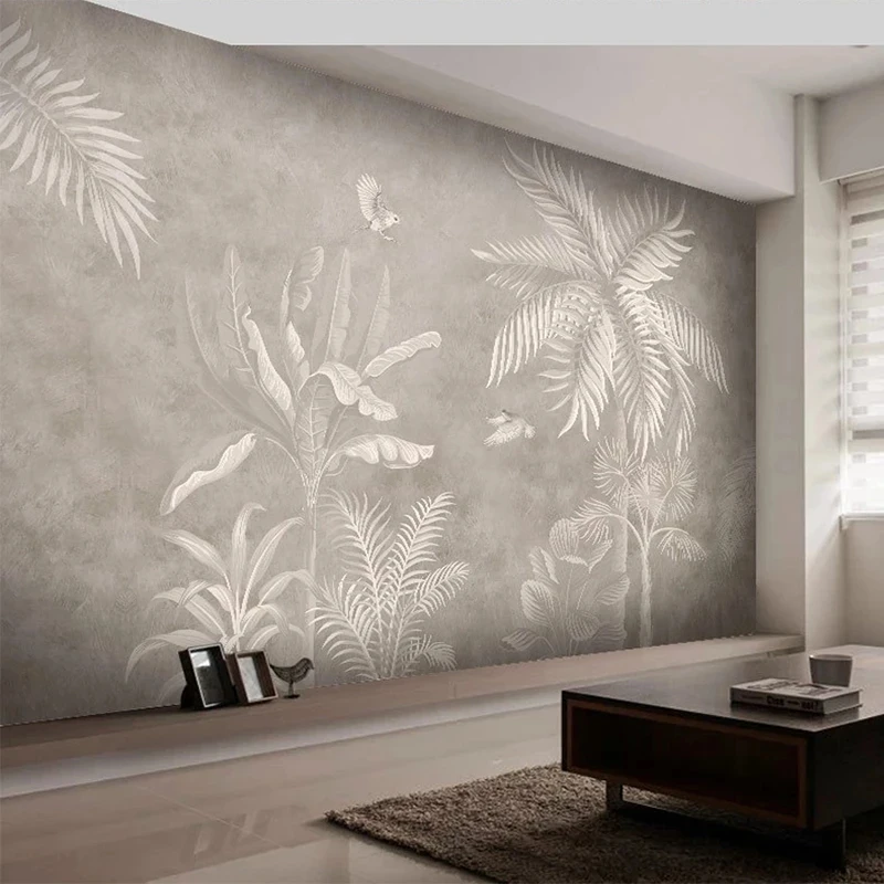 

Customized Wallpaper 3D Tropical Rainforest Landscape Mural Retro Hand Painted Plant Leaf Living room TV background wall bedroom