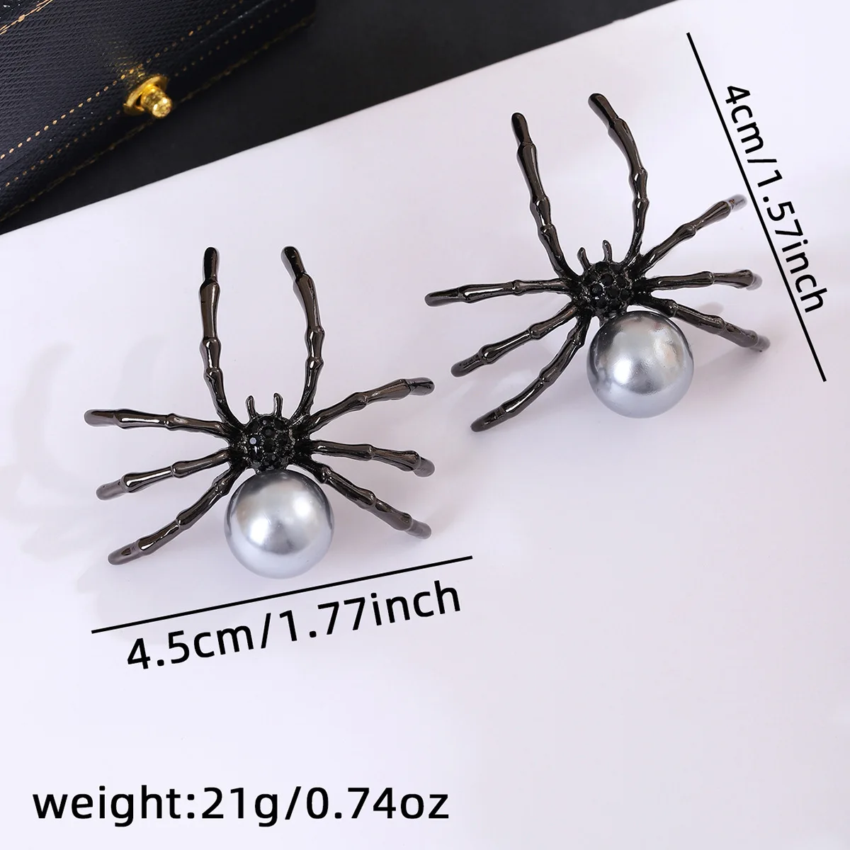 KF New Black Pearl Spider Earrings for Women and Men Creative Earrings, Clothing Scarf Accessories, Metal Needle Party Jewelry