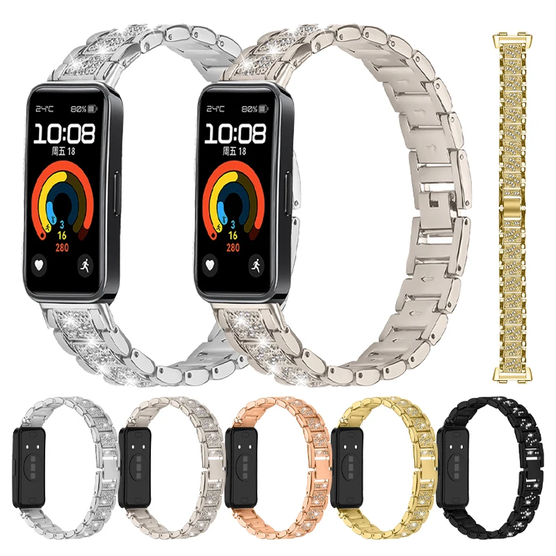 

Металлический ремешок с бриллиантами для Huawei Band 10/9/8, сменный ремешок на запястье, женский браслет для Huawei Band 9 8 10, Correa из нержавеющей стали
