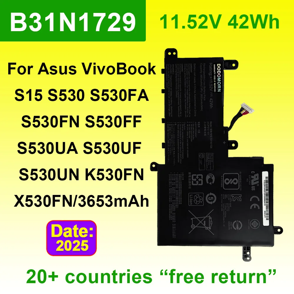Batería de repuesto para portátil B31N1729 para Asus VivoBook S15 S530 S530FA S530FN S530FF S530UA S530UF S530UN K530FF K530FN X530FN