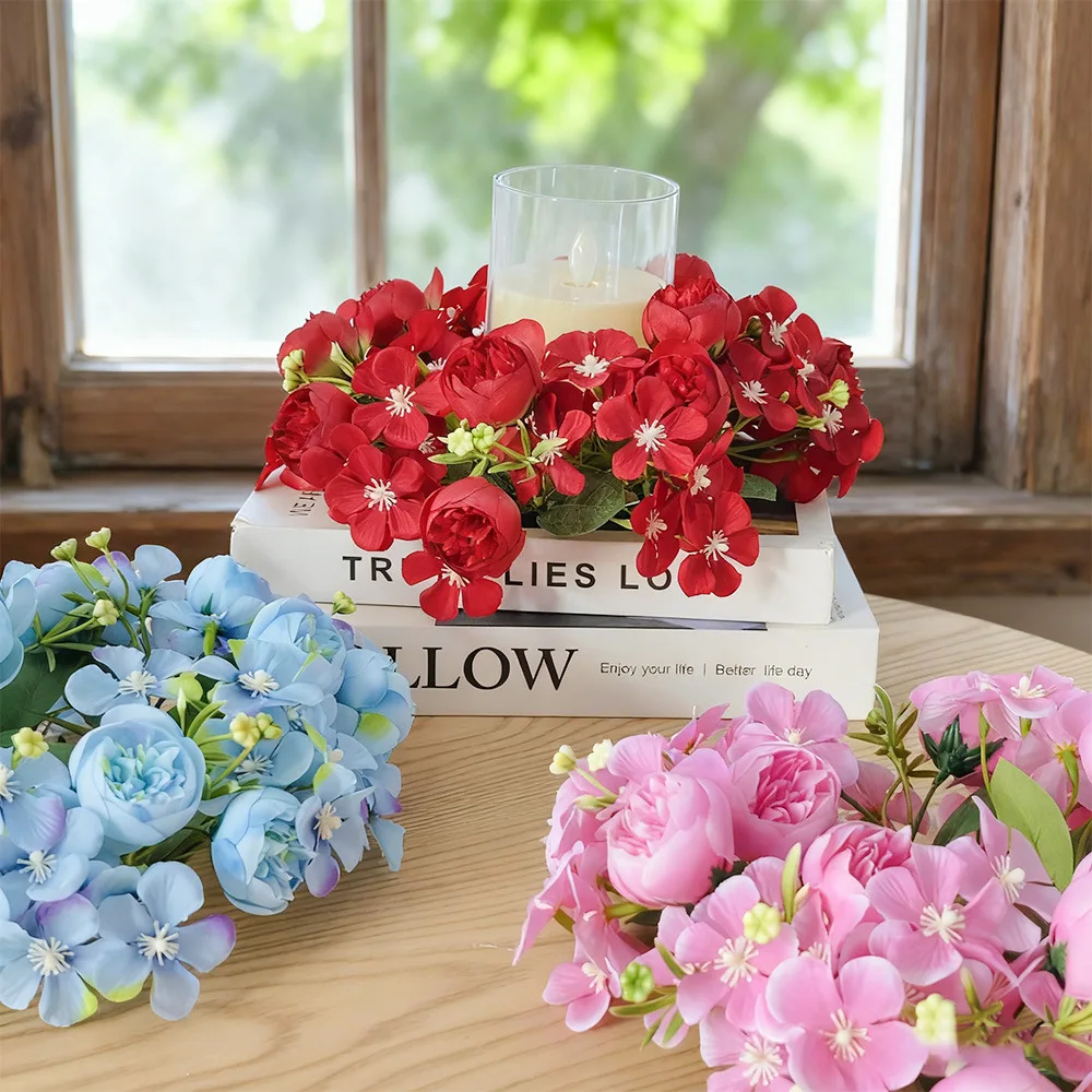 

23cm New Wedding Table Centerpiece Flower Wreath, Candlestick Decor, Rose, Green Leaf, Floral Arrangement, Christmas