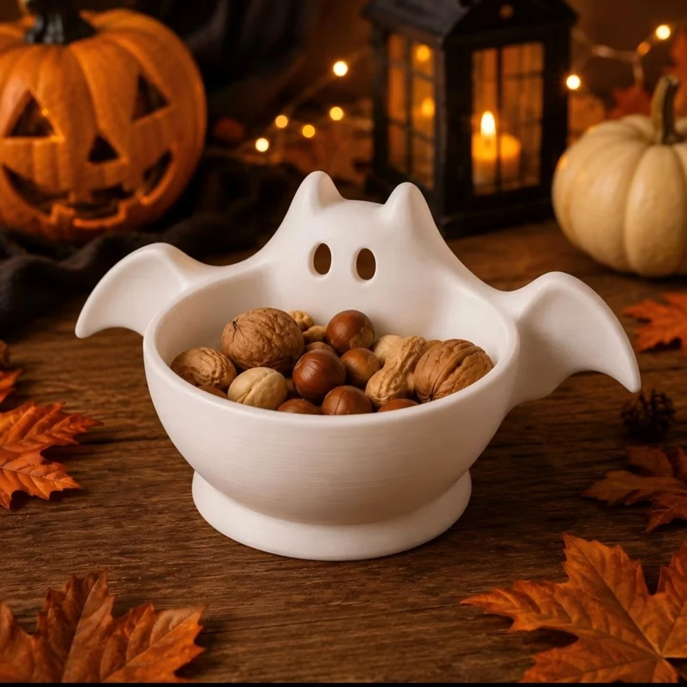 Halloween Bat Candy Bowl Cute Desktop Storage Tray Black Trick Or Treat Snack Box Home Party Decor Key Holder Ornament Statue