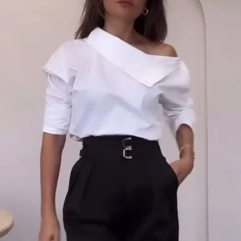 

Женская модная элегантная блузка-пуловер с воротником-стойкой, на металлических пуговицах, приталенная, для офиса, весна-осень 2026, новинка