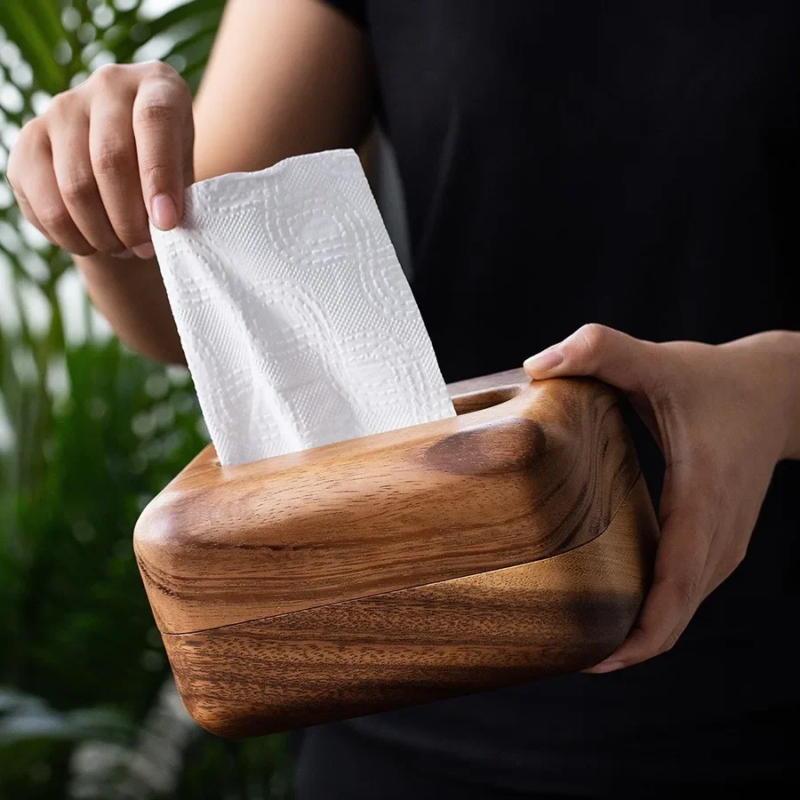 walnut wooden tissue box household living room wooden pumping paper box Japanese creative rectangular napkin paper box