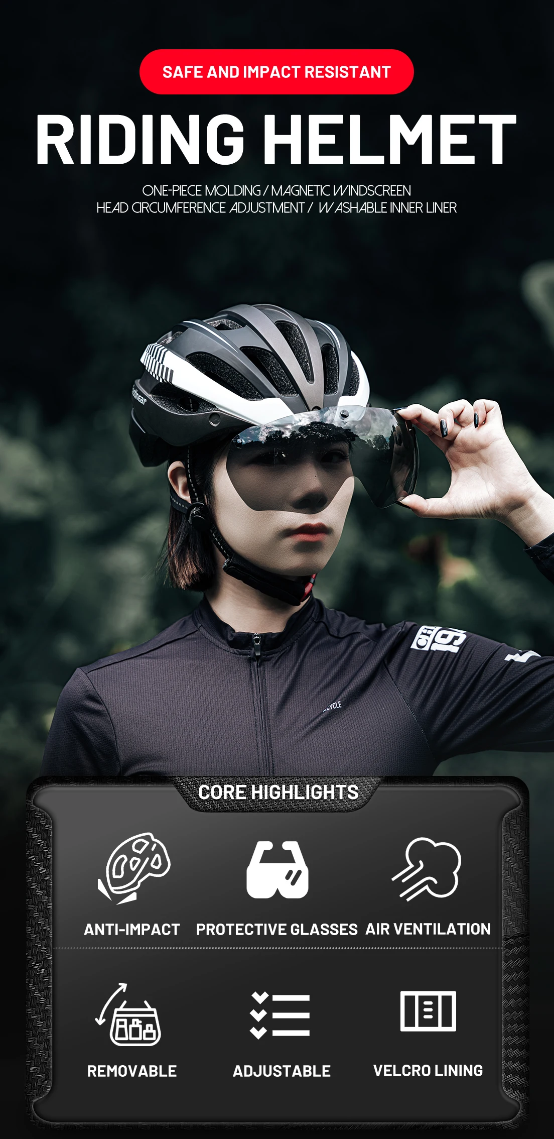 Eastinear Hochwertiger Fahrradhelm, verstellbar, ultraleicht, atmungsaktiv, für Autobahn, MTB, Radfahren, Harthelm mit Schutzbrille – Detail 1