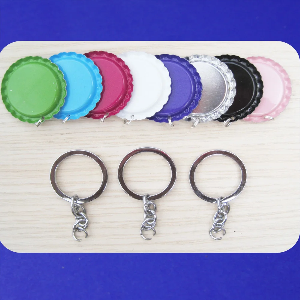 Free Shipping 1500 pcs/lot : 500 Pcs Flattened two Side Colored Bottle caps+500 pcs Clear Epoxy +500 pcs key Chain for jewelry