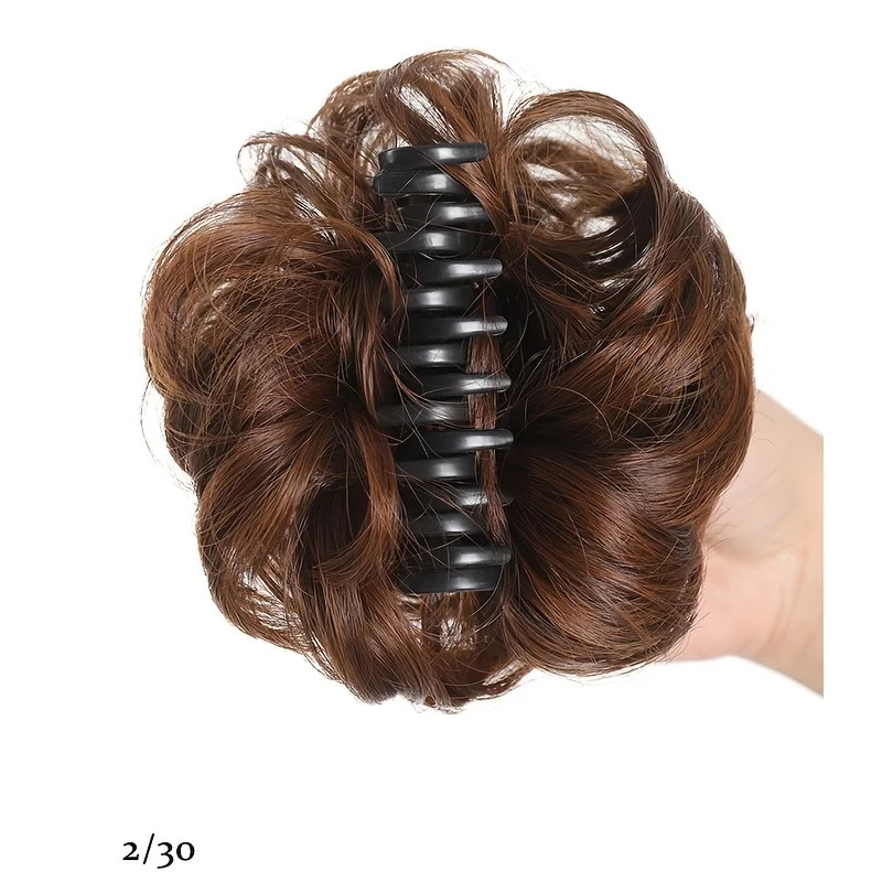여성용 클립인 곱슬 가발 합성 섬유 클립인 가발 뱅 헤어스타일 도넛 가발