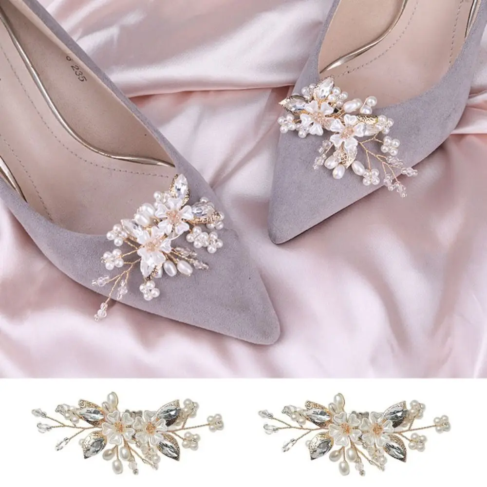 

1Pair Detachable Wedding Shoes Accessories Flower Rhinestone High Heels Shoe Buckle Decoration Pearl Beads DIY Shoes Charms