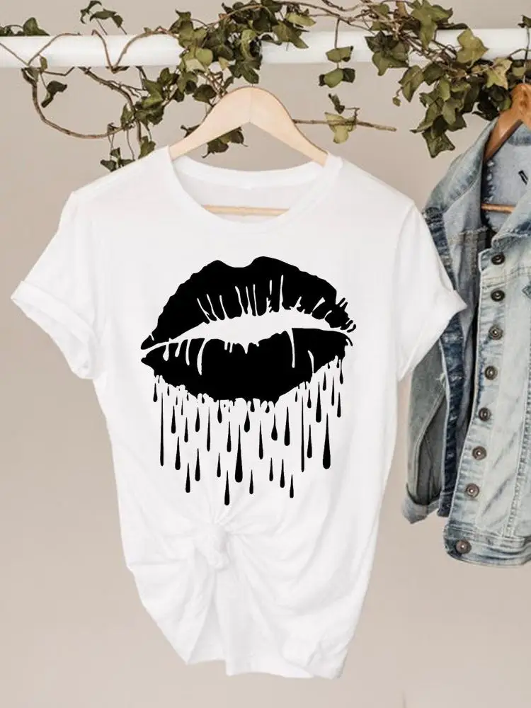 Graphic Tee Women\'s Short Sleeve Clothes Ladies Print Tshirt Summer Lip Leopard 90s Trend Style Female Fashion T-shirts