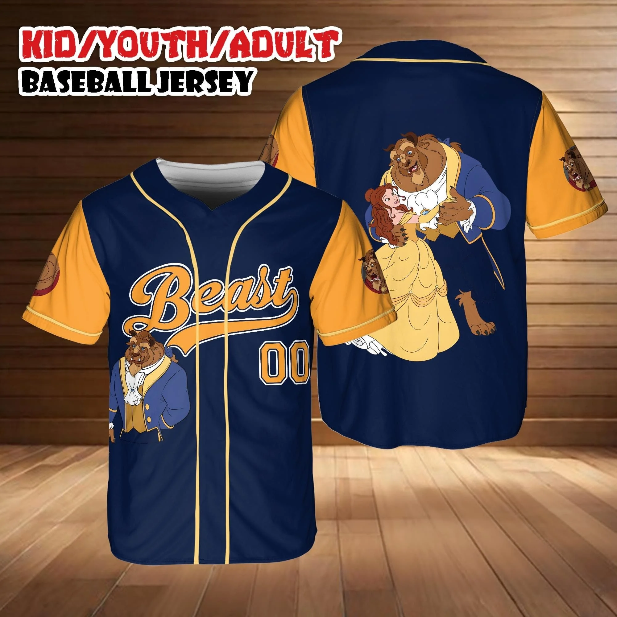 2026 New Couple Cartoon Character Baseball Jersey Beauty Beast Lady Tramp Short Sleeve T-Shirt Sports Casual Top Family Kid Tees
