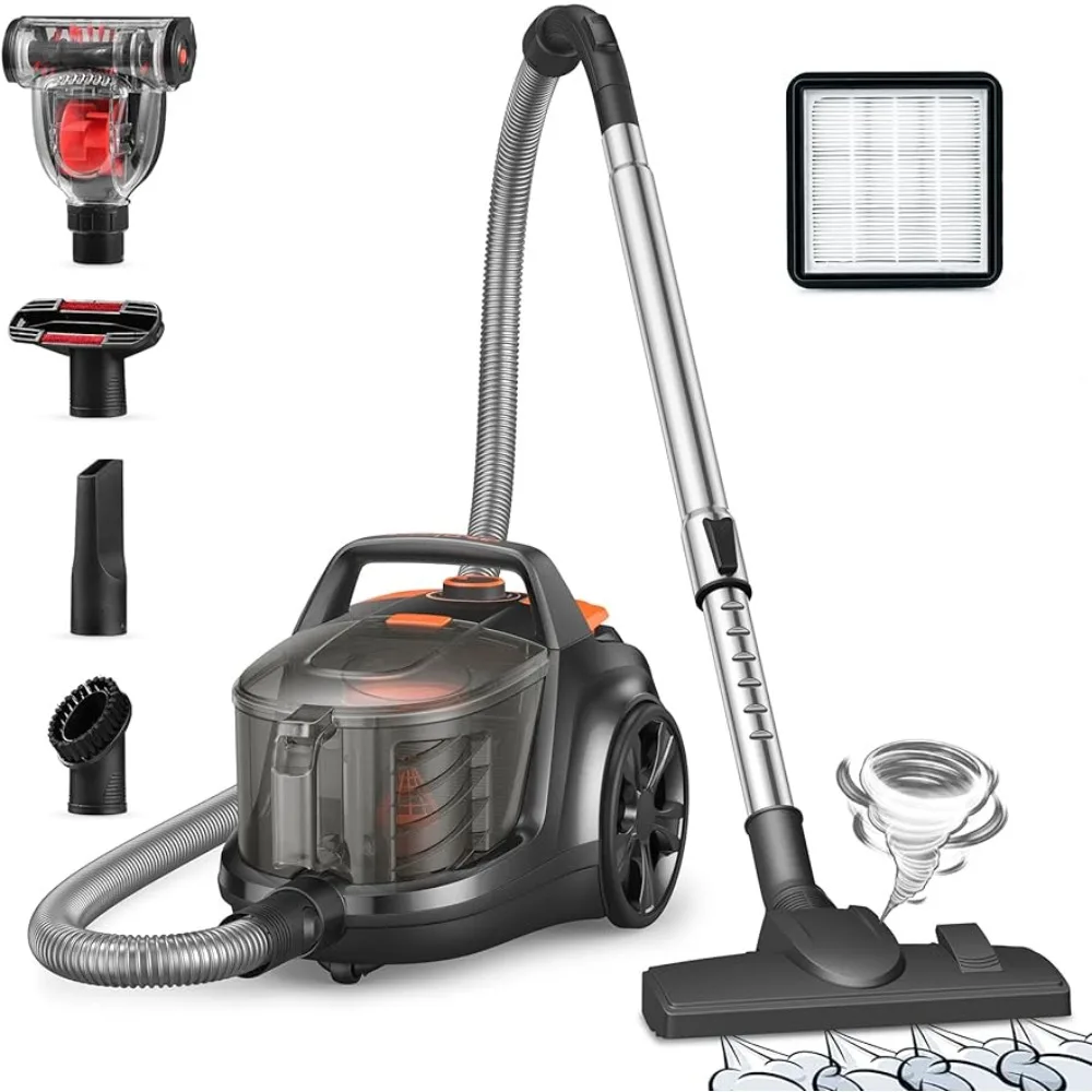 3.7QT Capacity, Automatic Cord Rewind, 5 Tools, HEPA , Pet Friendly Vacuum Cleaner for Hard Floors, Pet Hair, Carpet