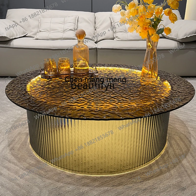 sscn8617 High-Grade Italian Minimalist round FRP Marble Water Ripple Glass Tea Table