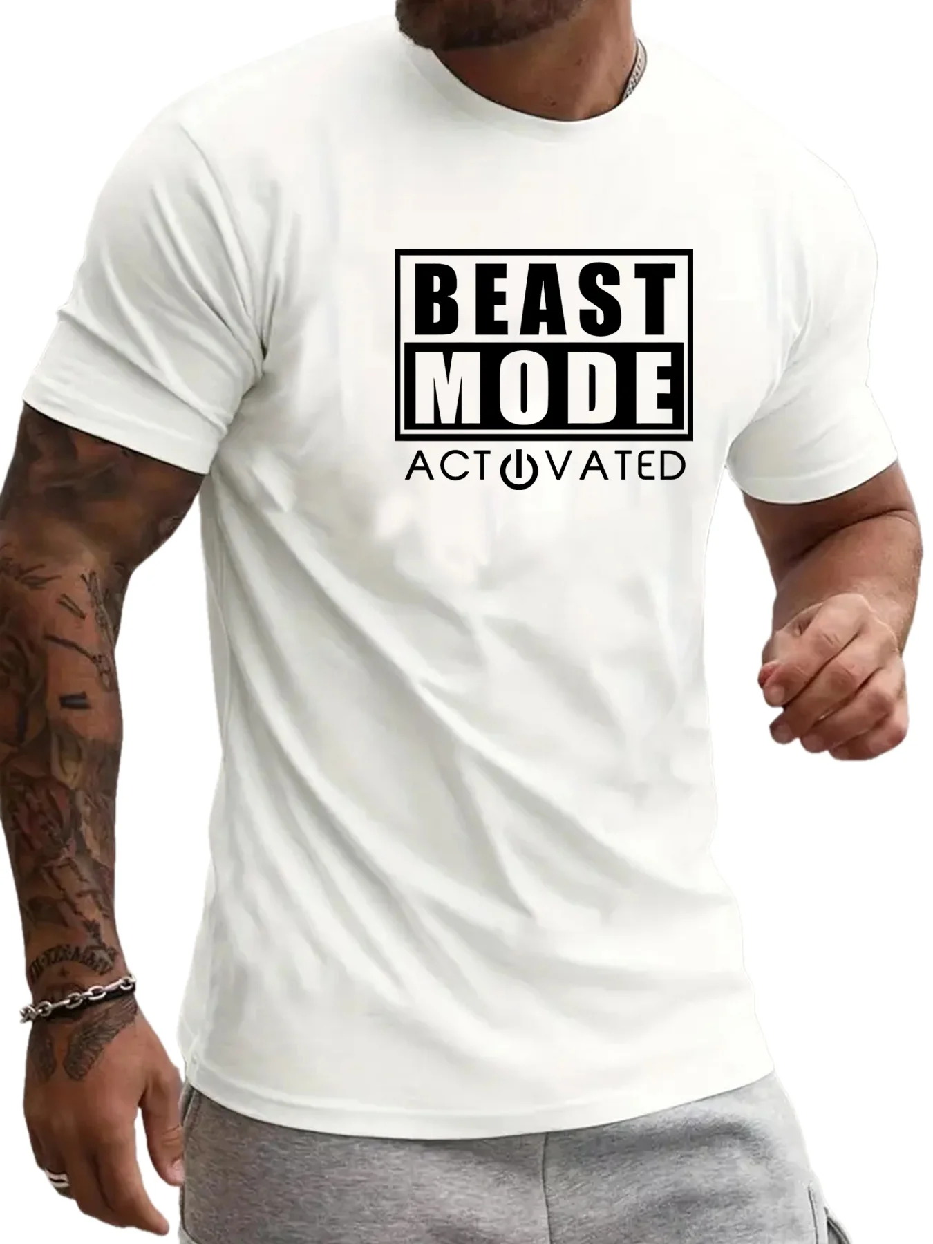 

Beast Mode Graphic Tee Mens Short Sleeve T-Shirts for Fitness Training Jogging and Casual Wear Comfy Breathable Moisture Wicking