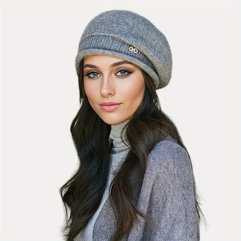 1 peça, gorro feminino de lã elástica com bolso, boné de malha acrílica macia e aconchegante para outono e inverno
